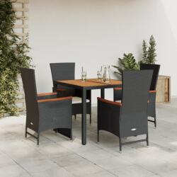 vidaXL 5 részes fekete polyrattan kerti étkezőgarnitúra párnákkal (3277507)