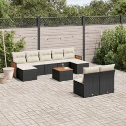 vidaXL 10 részes fekete polyrattan kerti ülőgarnitúra párnákkal (3260460)