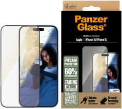 Panzer Стъклен протектор PanzerGlass за iPhone 16, 15, EyeCare, Ultra-Wide Fit