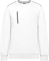 Designed To Work WK403 mellzsebes környakas unisex pulóver, kontrasztos díszítéssel Designed To Work, White/Navy-4XL (wk403wh-nv-4xl)