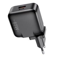 Awei PD55-EU hálózati töltő USB+Type-C aljzat (65W, GaN, PD gyorstöltő) FEKETE (PD55-EU) - bluedigital