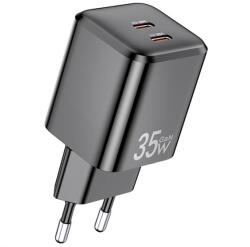 Awei PD65-EU hálózati töltő 2 Type-C aljzat (35W, GaN, PD gyorstöltő) FEKETE (PD65-EU) - bluedigital