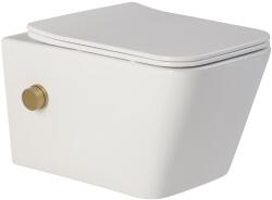 Foglia Vas wc suspendat cu functie bideu, dreptunghiular, apa calda rece, rimless, baterie auriu mat Foglia Safari (S-B2351-BD-gold)