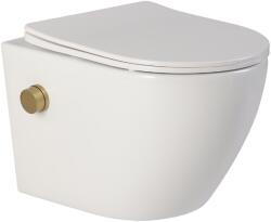 Foglia Vas wc suspendat cu functie bideu, semirotund, rimless, apa calda rece, capac soft close, baterie auriu mat Foglia Oslo (O-B2342-BD-gold)