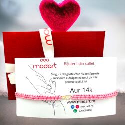 Modart Bratara inimi aur, bebe/dama/copil/bebelus, piesa aur 14k, snur reglabil gros impletit sau snur simplu, mini figurina 2 inimi, hearts, auriu (1467)