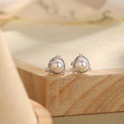 Modart Cercei argint pearl, dama, argint 925, perla alba naturala de cultura si cristale albe, argintiu, 1, 6 gr (1021)