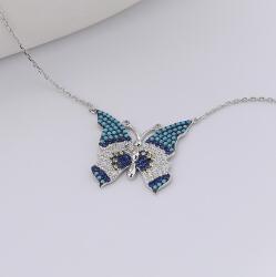 Modart Lantisor din argint rodiat cu fluture batut in pietre, argint 925 rodiat, bijuterii pentru femei cu fluturasi, colier cu pandantiv cristale albe si colorate, dama, 40+5 cm, argintiu, 4, 77 gr (1512)