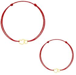 Modart Set bratari de argint, mama si copil, argint 925 placat cu aur, snur reglabil rosu, figurina 2 inimi (1071)