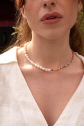 Modart Colier perle naturale cu aur , colier aur la baza gatului, inchidere aur 14k, coliere din aur cu perle de cultura si mix cristale summer, colier pietre naturale (1547)
