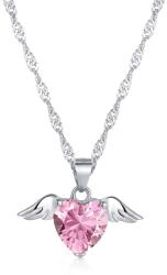 Modart Lantisor din argint inima cu aripi, dama, argint 925, inima, zirconiu roz, argintiu, 3, 22 gr (1258)