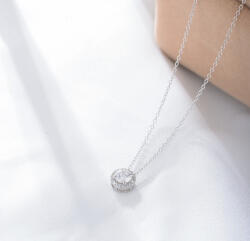 Modart Lantisor cu pandantiv din argint, dama, argint 925 rodiat/argint 925 placat cu aur, cristal alb rotund 7mm, 40+5 cm, 2, 59 gr (1297)