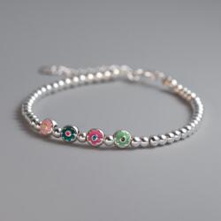 Modart Bratara bile si charm-uri colorate din argint, dama, argint 925, bilute 3 mm, argintiu, 3, 78 gr (1418)