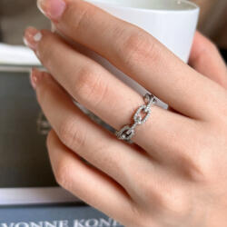 Modart Inel argint cuban link, dama, argint 925, model zale, zirconii albe, argintiu, 3, 12 gr (1229)