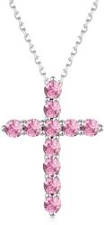 Modart Lantisor cruce argint, dama, argint 925, pandant cruce cu pietre roz, CROSS, 40+6cm, argintiu, 2, 84 gr (1255)