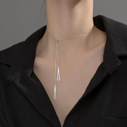 Modart Lantisor din argint reglabil geometric minimalist pentru femei, bijuterii fine, model casual, elegant, cadouri femei, argint 925 rodiat, bila de reglaj, max 60 cm, 2, 97 gr (1522)
