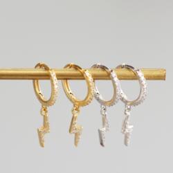 Modart Cercei argint hoops fulger, rotunzi, cristale albe, dama, argint 925/argint 925 placat cu aur, argintiu/auriu, 1, 36 gr (1382)