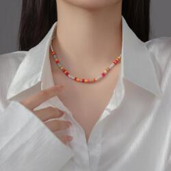 Modart Colier din argint la baza gatului din bilute si discuri din argint si margele fimo colorate, dama, argint 925, bilute argint, 36 + 8 cm, 10, 22 gr (1439)