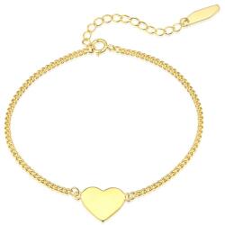 Modart Bratara argint inima plina, love, dama, argint 925 placat cu aur, lant, auriu, 2, 43 gr (1291)