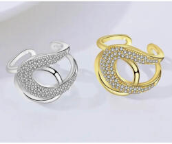 Modart Inel elegant reglabil din argint, dama, argint 925 rodiat/argint 925 placat cu aur, bijuterii elegante din argint pentru femei, lat cu zirconii albe, argintiu/auriu, 5, 24 gr (1474)
