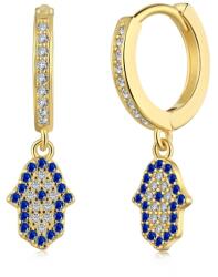 Modart Cercei argint placati cu aur rotunzi cristale mana fatimei hamsa, dama, argint 925, 2, 4 gr (1209)