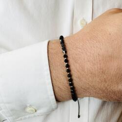 Modart Bratara cu 10 bile aur 14k striate/simple si cristale de sticla biconice fatetate, barbat/dama, bilute aur 14k, snur gros, impletit din matase (1345)