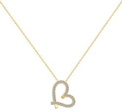 Modart Lantisor argint, dama, argint 925 placat cu aur, inima, zirconii albe, auriu, 2, 61 gr (1076)