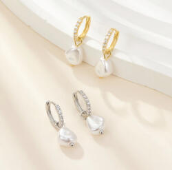 Modart Cercei din argint shiny hoops cu perla, baroc pearl, dama, argint 925/argint 925 placat cu aur, perla 6-8 mm si cristale, prindere tortite 10 mm, 1, 22 gr (1471)
