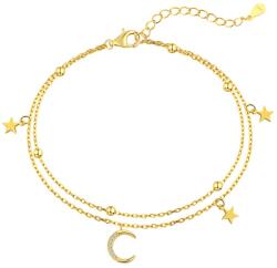 Modart Bratara argint, dama, argint 925 placat cu aur, luna si stele, auriu, 1, 69gr (913)