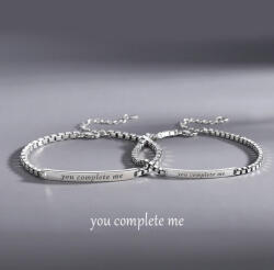 Modart Set 2 bratari din argint personalizate pentru cupluri, set de familie dama/barbat, argint 925, mesaj you complete me pe tablita, argintiu antic, 8, 49 gr (1469)