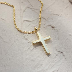 Modart Lantisor cruce simpla din argint placat cu aur, bijuterii pentru femei cu cruciulita, talisman, dama, argint 925 aurit, pandantiv cruce, fara pietre, 2, 88 gr (1003)