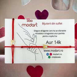 Modart Set bratari de aur mama si copil, bebe/bebelus, aur 14k, snur reglabil rosu, mini figurina ingeras (1197)
