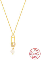 Modart Lantisor festival style din argint pentru femei cu pandantiv perla, dama, argint 925 placat cu aur, bijuterii, stralucitor, summer festival look, lungime reglabila, 2, 31 gr (1326)
