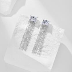 Modart Cercei fire lungi din argint rodiat si cristal alb, cercei lungi din argint, bijuterii de ocazie, cercei lungi eleganti, argint 925, 8*37 mm, 2, 10 gr (1270)