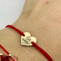 Modart Bratara din aur 14k cu inima gravata cu mesajul " Esti iubita! " , dama/copil/bebe, bratara nou nascut, bebelus, copil mic, snur rosu reglabil, bratara talisman deochi, personalizat (1479)