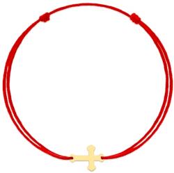 Modart Bratara cruce din aur 14k, dama/copil/barbat/bebelus, aur 14k, snur rosu reglabil, mini figurina cruciulita, auriu (878)