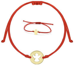 Modart Set 2 bratari de aur mama si copil/bebe/bebelus, bratara talisman deochi nou nascut, aur 14k, banut decupat 12 mm si ingeras, snur de matase reglabil, figurina inger, aur galben (1480)