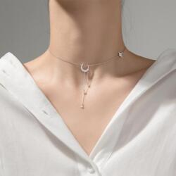 Modart Lantisor argint stea si semiluna , dama, argint 925/argint 925 placat cu aur, zirconii albe, argintiu/auriu, 2, 17 gr (1380)