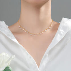 Modart Lantisor argint la baza gatului cu perle mici naturale, lantisor reglabil finut pentru femei, perle naturale mici 2-3 mm, argint 925 rodiat/argint 925 placat cu aur, freshwater pearls, maxim 41 cm, 2,