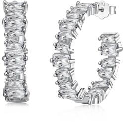 Modart Cercei rotunzi shiny din argint placat cu aur, dama, argint 925, tip hoops, cristale stralucitoare albe, 24 mm, 8, 37 gr (904)