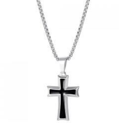 HARAHU Colier Fine Cross - Argintiu / Negru KP22854