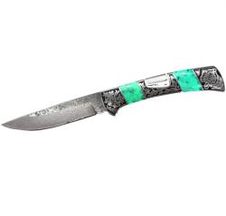 HARAHU Cuțit pliabil de exterior Damascus COLUMBIA DB3159-Verde KP32803