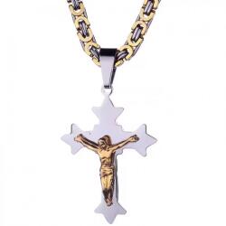 HARAHU Colier bărbătesc LO-32537 Cross - Auriu/Argintiu KP32537