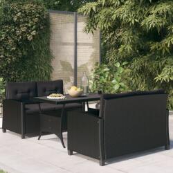 vidaXL Set mobilier de grădină, 3 piese, perne negre, poliratan (3095249)