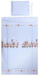 Lorelli Set lenjerie pat 4 piese Lorelli Train Blue, bumbac ranforce, 70 x 140 cm, 60 x 120 cm Lenjerii de pat bebelusi‎, patura bebelusi