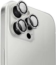 Uniq Optix Alumínium Kamera Lencsevédő iPhone 16 Pro 6.3" / 16 Pro Max 6.9" fehér csillogó kamera lencse üvegfólia applikátorral