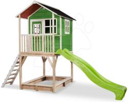 EXIT Toys Căsuță din cedru pe piloni Loft 700 Green Exit Toys cu acoperiș impermeabil nisipar și tobogan 2, 28 m verde (ET50072200) Casuta pentru copii