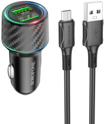 BOROFONE autós töltő BZ21A Brilliant 2xUSB QC 3.0 36W + USB - micro USB kábel fekete