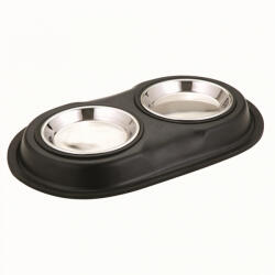 Agility Bol dublu pentru hrana animale cu suport gumat, inox, Agility, diametru bol 16 cm, negru, 750 ml