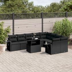 vidaXL 10 részes fekete polyrattan kerti ülőgarnitúra párnákkal (3268125)