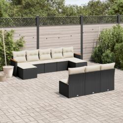 vidaXL 10 részes fekete polyrattan kerti ülőgarnitúra párnákkal (3258787)